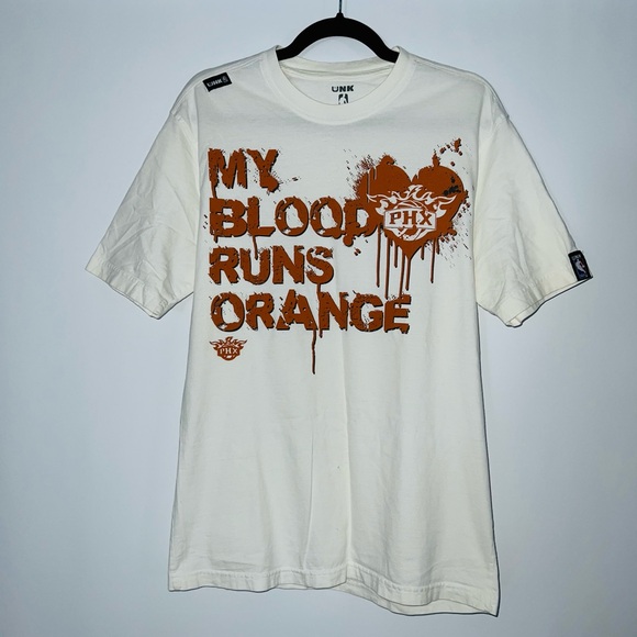 Phoenix Suns 2000s UNK T-Shirt NBA "Blood Runs Orange" Graphic White Size Medium - Picture 1 of 7